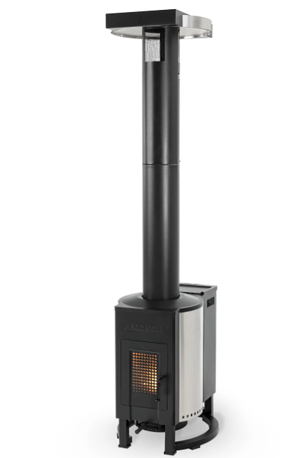 Full-size standing patio heater.